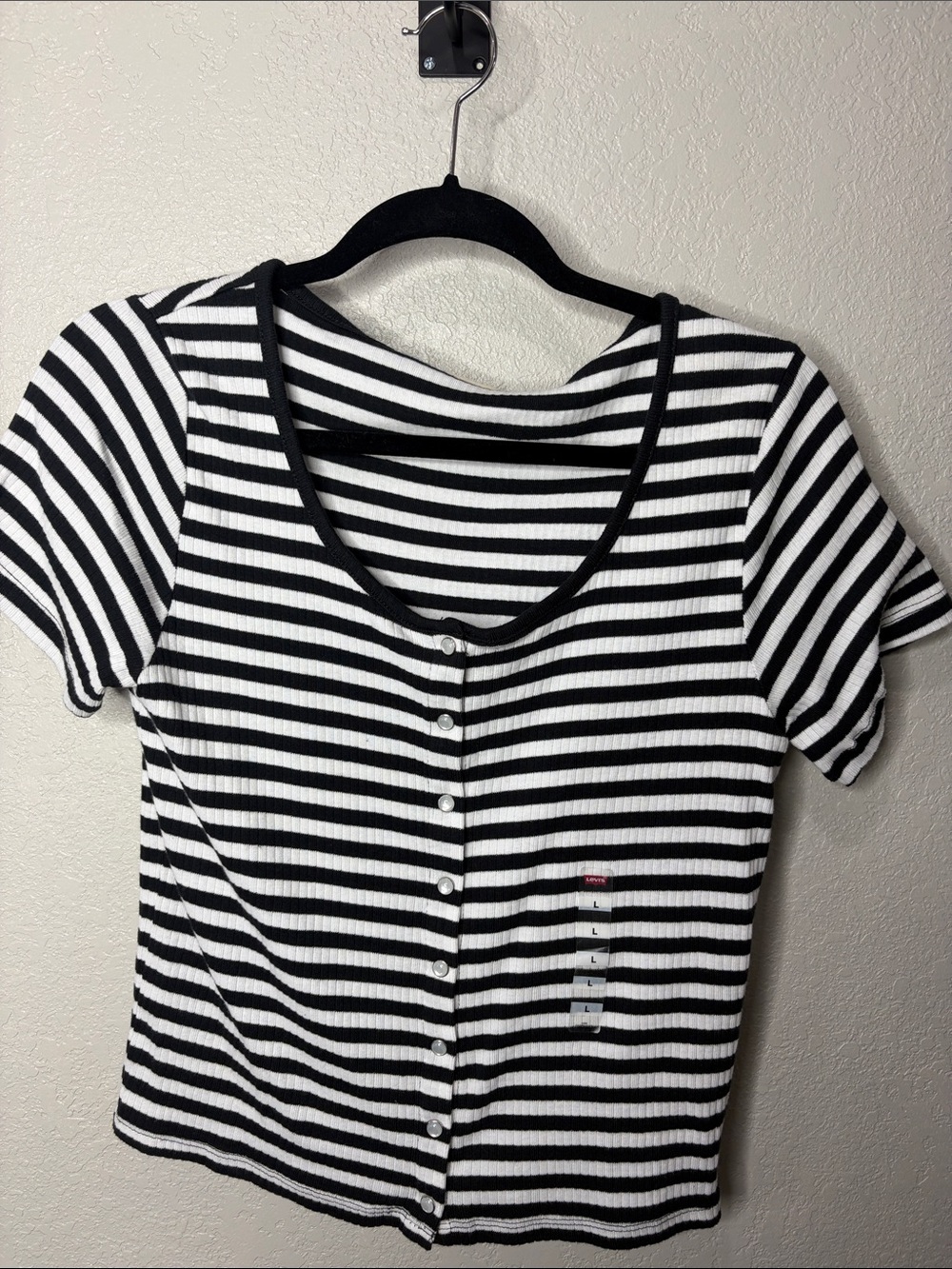 Levi's Black & White Striped Button-Front Short Sleeve Top